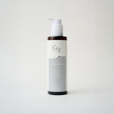 black pump bottle of facial cleanser with white label